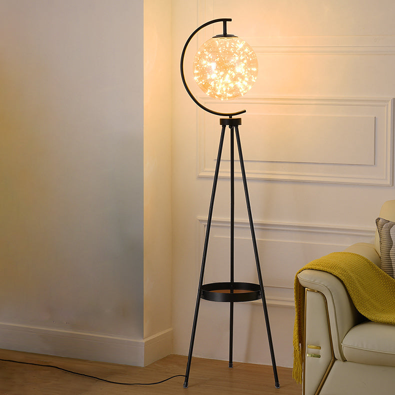 Contemporary Scandinavian Orb Tripod Iron Glass LED Standing Floor Lamp For Bedroom