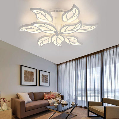 Modern Minimalist Leaf Hardware Acrylic LED Semi-Flush Mount Ceiling Light For Living Room