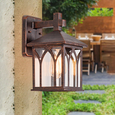 Traditional European Waterproof Aluminum Glass Cubic 1-Light Wall Sconce Lamp For Garden