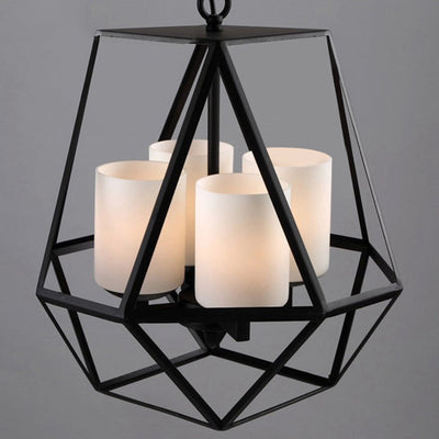 Contemporary Industrial Quadrilateral Trapezoidal Iron 3/4 Light Chandelier For Living Room