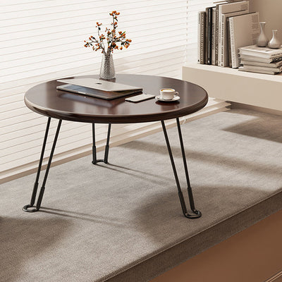 Modern Minimalist Round Wood Iron Coffee Table Foldable For Living Room