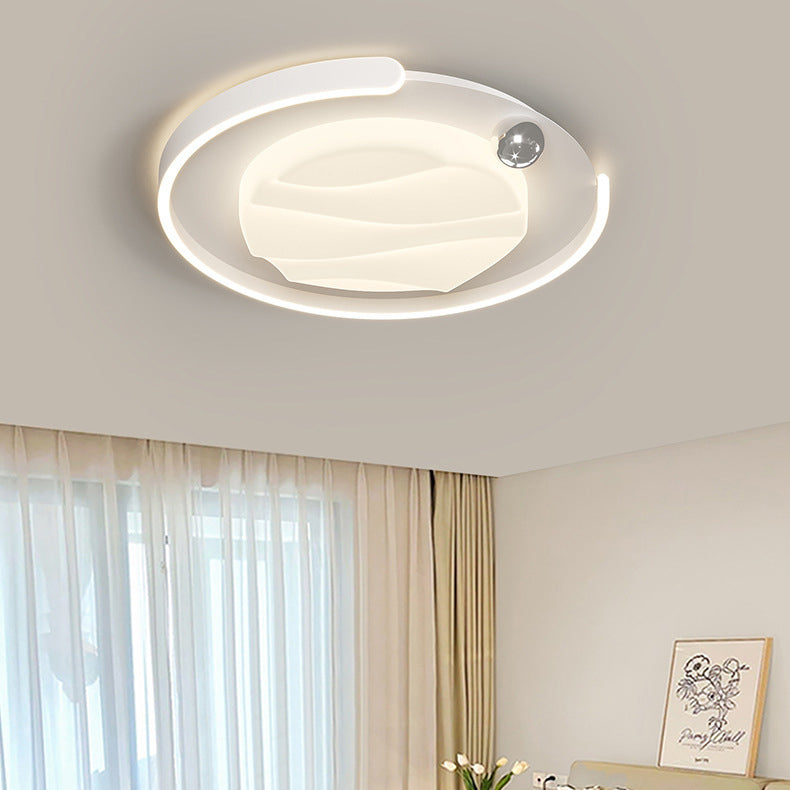 Contemporary Nordic Iron Acrylic Round Square Rectangular Ripple LED Flush Mount Ceiling Light For Bedroom