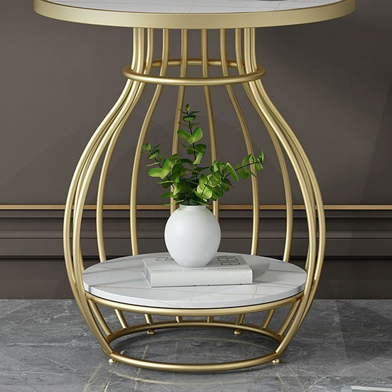 Contemporary Scandinavian Round Birdcage Stainless Steel Metal Slate Coffee Table For Living Room