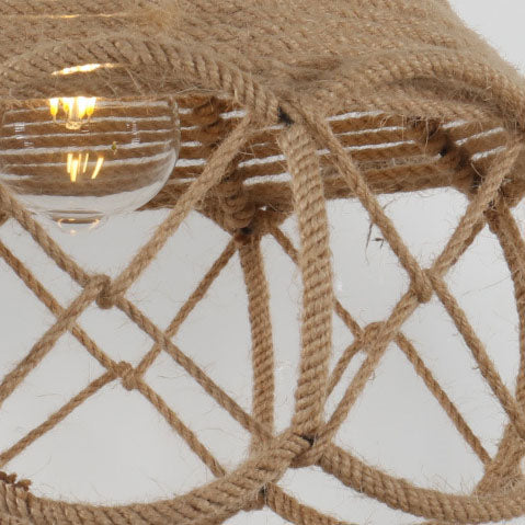 Japanese Retro Hemp Rope Weaving Flower Basket Iron 1-Light Pendant Light