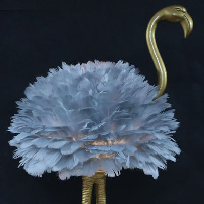 Contemporary Nordic Goose Feather Metal Flamingo Ball 1-Light Table Lamp For Bedside