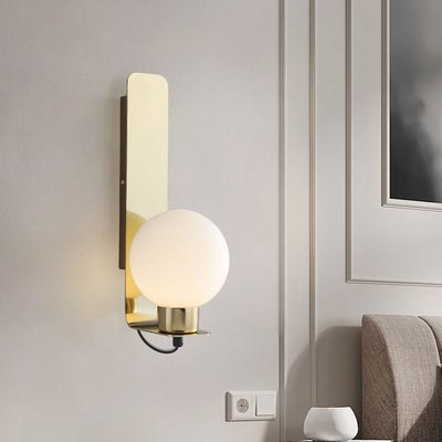 Contemporary Scandinavian Rectangular Orb Stainless Steel Glass 1-Light Wall Sconce Lamp For Bedroom