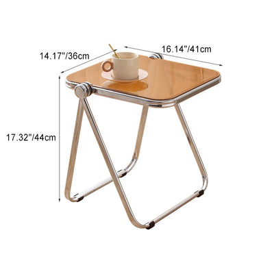 Contemporary Simplicity Square Acrylic Metal Frame Foldable End Table For Living Room