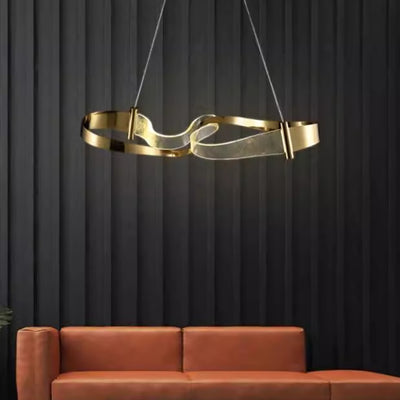 Contemporary Creative Wave Shape Iron Acrylic Ribbon Linear LED Pendant Light For Living Room