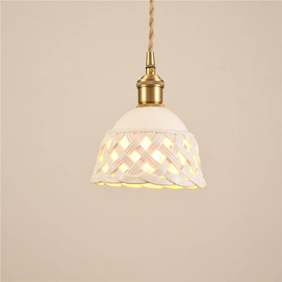 Nordic Minimalist Ceramic Hollow Design Dome Brass 1-Light Pendant Light