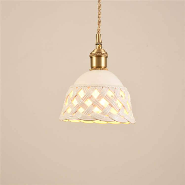 Nordic Minimalist Ceramic Hollow Design Dome Brass 1-Light Pendant Light