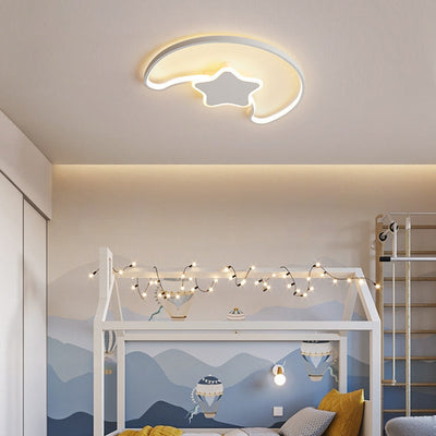 Contemporary Creative Moon Iron Acrylic LED Semi-Flush Mount Ceiling Light For Living Room