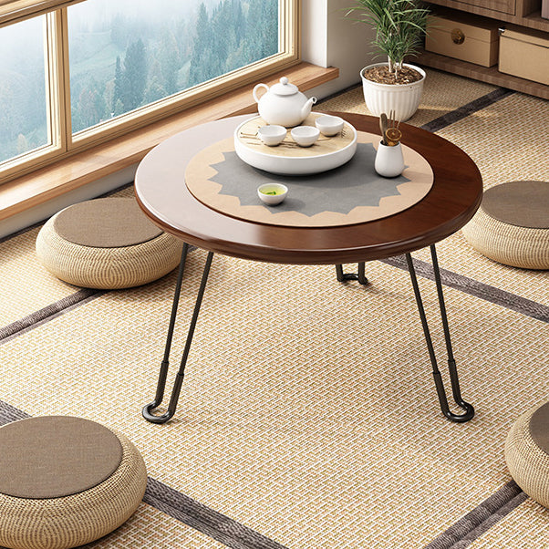 Modern Minimalist Round Wood Iron Coffee Table Foldable For Living Room