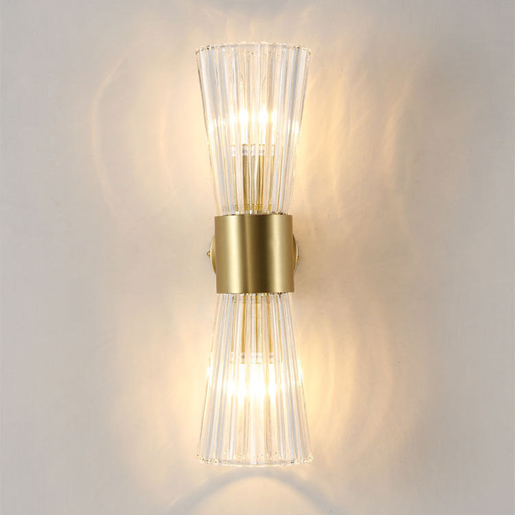 Contemporary Luxury Ribbed Crystal Up And Down Luminous 2-Light Wall Sconce Lamp For Bedroom