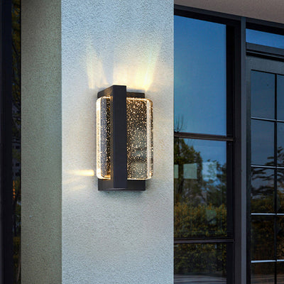 Modern Minimalist Waterproof Rectangle Iron Crystal LED Outdoor Wall Sconce Lamp For Garden