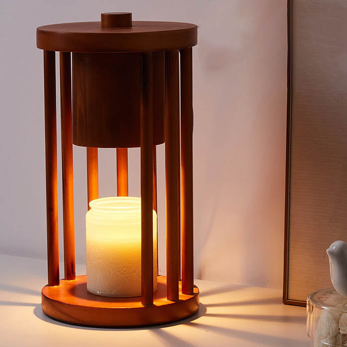 Modern Creative Wooden Circle 1-Light Melting Wax Table Lamp For Bedroom