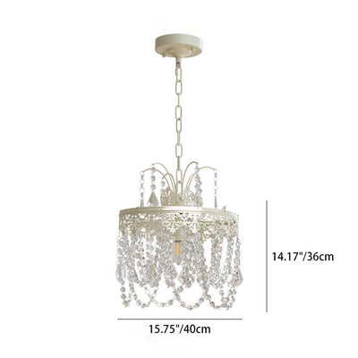 Traditional French Vintage Crystal Round Lamp Beads 1-Light Pendant Light For Bedroom