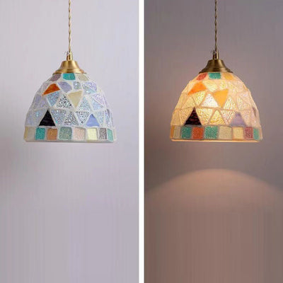 Traditional Tiffany Shell Decor Stained Glass Semicircle 1-Light Pendant Light For Bedroom