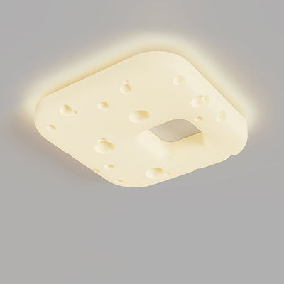 Contemporary Nordic Cream Cookies Design Square PE Shade LED Flush Mount Ceiling Light For Living Room