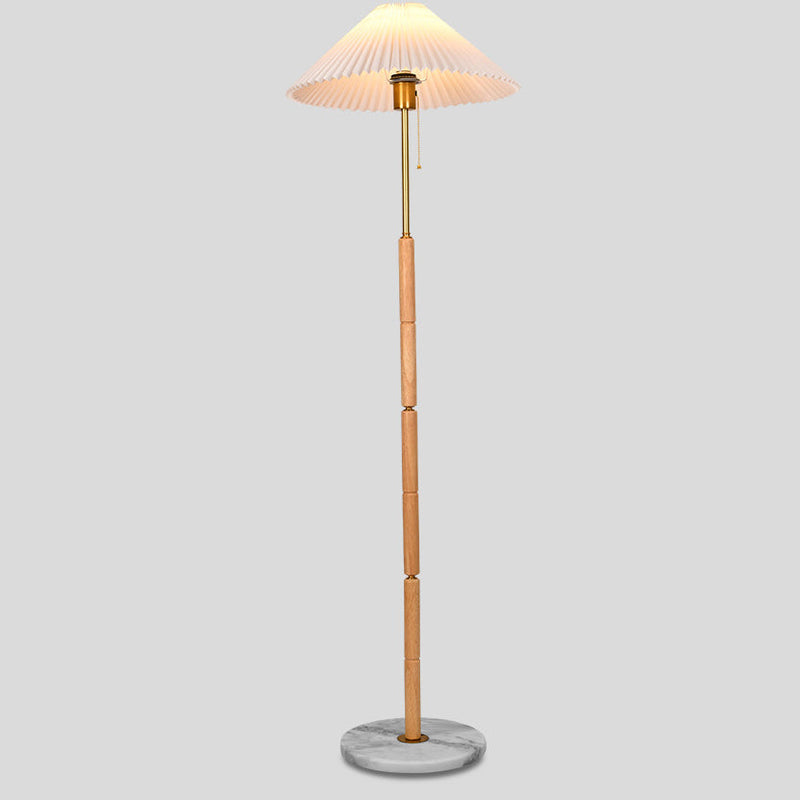 Traditional Japanese Plastic Pleated Conical Shade Marble Base 1-Light Standing Floor Lamp For Home Office