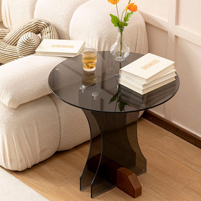 Modern Minimalist Round Glass End Table 1-Tier For Living Room