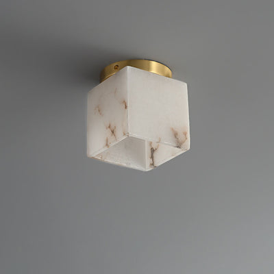 Traditional Chinese Copper Marble Cubic Ball Round Square 1-Light Semi-Flush Mount Ceiling Light For Hallway