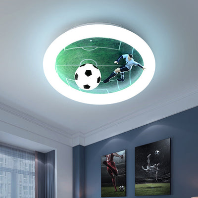 Contemporary Creative Kids Football Iron Acrylic LED Flush Mount Ceiling Light For Bedroom