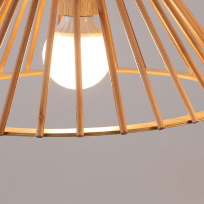 Traditional Japanese Round Trapezoidal Wood 1/2 Light Island Light Chandelier For Dining Room