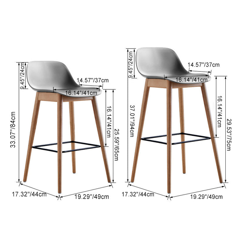 Contemporary Nordic Square Wood Metal PP Bar Stool Backrest Footrest For Dining Room