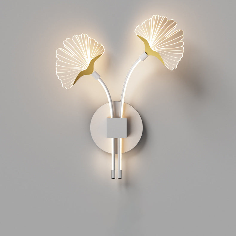 Contemporary Nordic Ginkgo Leaf Iron Aluminium Acrylic LED Wall Sconce Lamp For Bedside