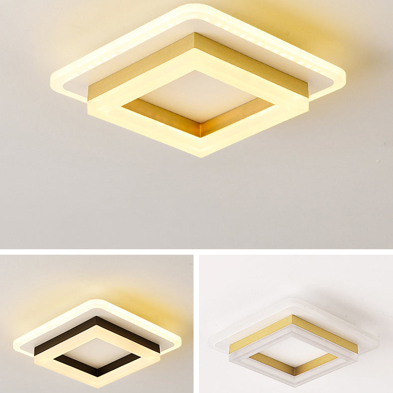 Modern Simplicity Acrylic Geometric Square Round Shade Hardware LED Flush Mount Ceiling Light For Living Room