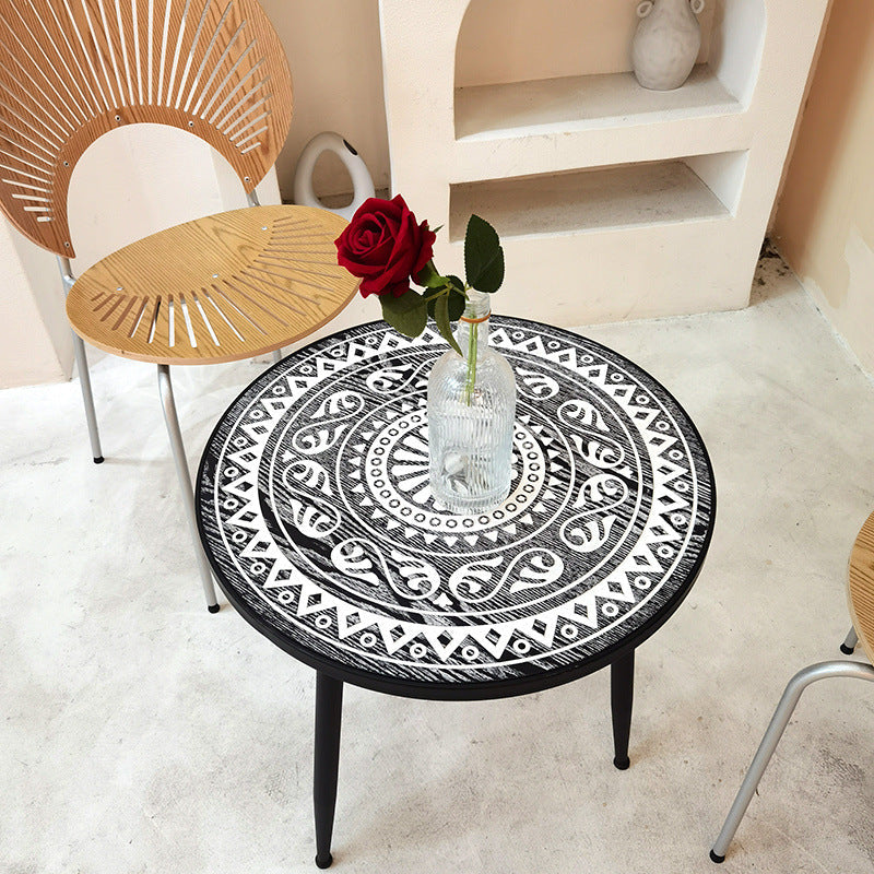 Contemporary Simplicity Pattern Wood Iron Round Coffee Table For Living Room