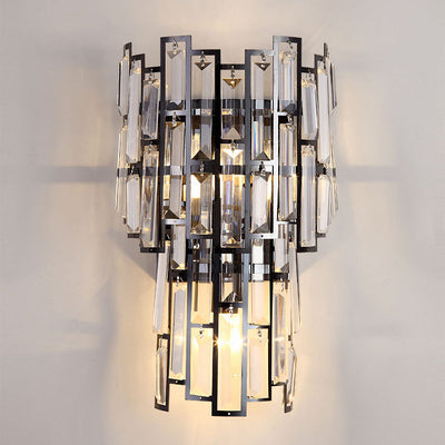 Modern Luxury Double Half Cylinder Stainless Steel Crystal 3-Light Wall Sconce Lamp For Living Room