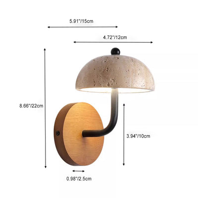 Traditional Japanese Dolomite Walnut Round Hemispherical LED Wall Sconce Lamp For Bedside