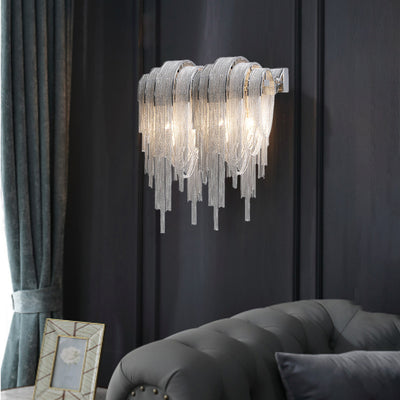 Modern Luxury Iron Aluminum Tassel Chain 2/4 Light Wall Sconce Lamp For Hallway