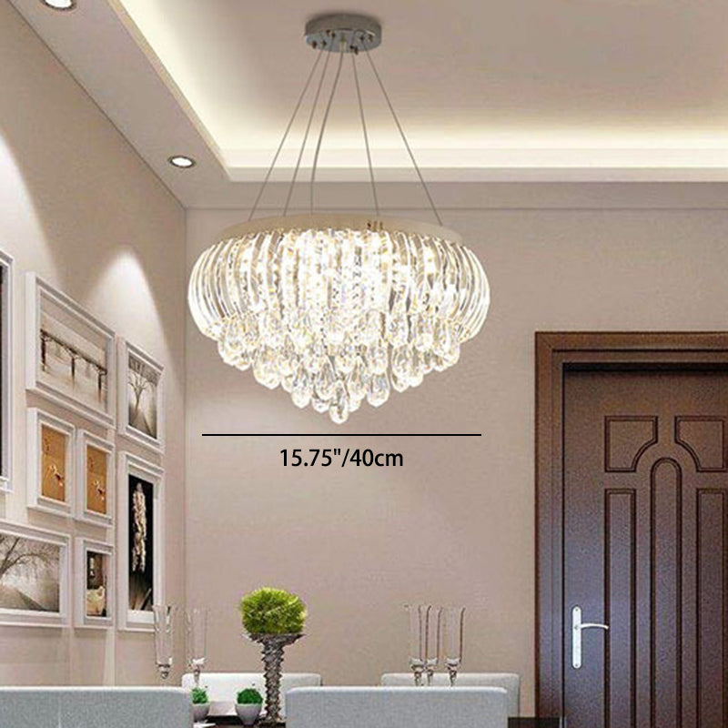 Modern Simplicity Stainless Steel Crystal Round Drop 7/9/10 Light Chandeliers For Entryway