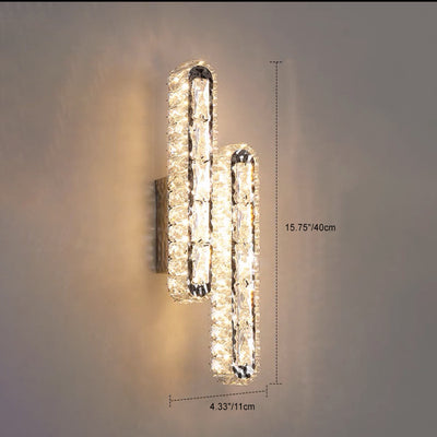 Modern Luxury Stainless Steel Crystal Elliptical Strip LED Wall Sconce Lamp For Living Room