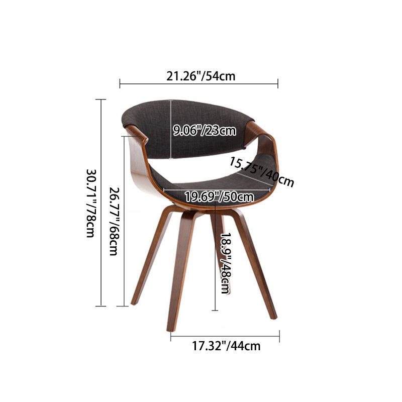 Contemporary Luxury Arc Cotton Linen Upholstered Dining Chair Backrest Armrest For Dining Room