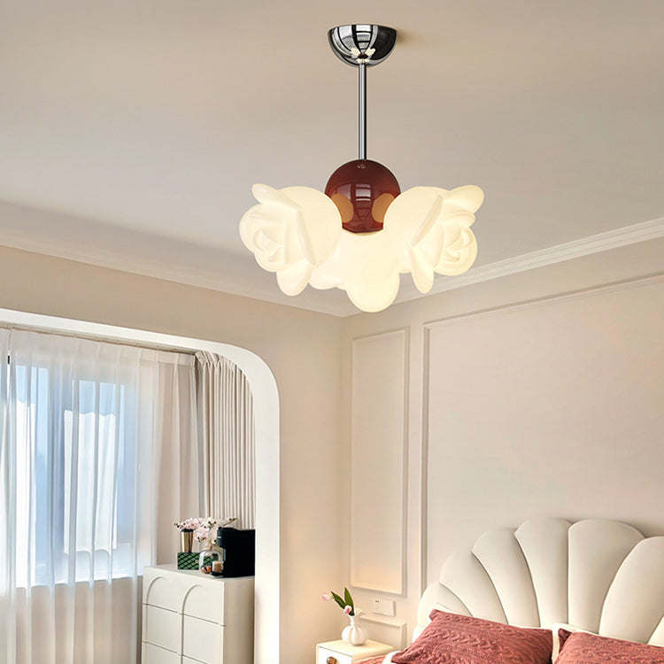 Contemporary Creative Rose Orb PE Iron LED Semi-Flush Mount Ceiling Light For Living Room