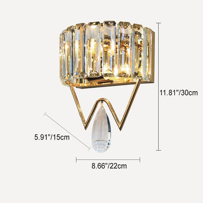 Modern Dazzling Prismatic Crystal Shade Electroplated Iron 2-Light Wall Sconce Lamp