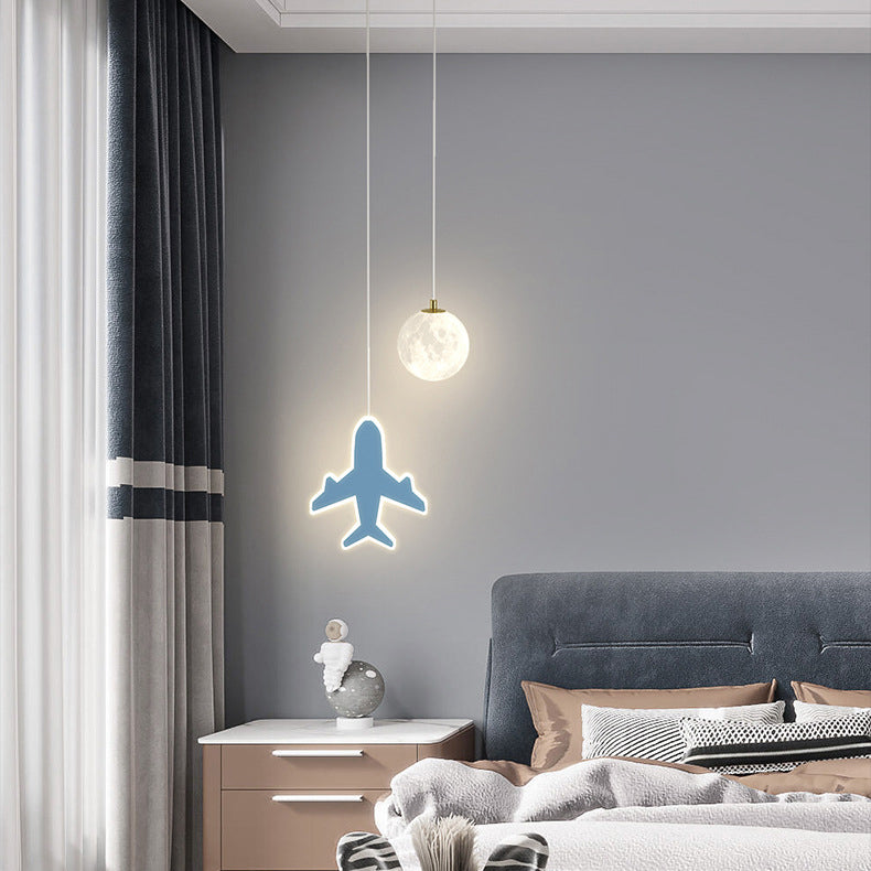 Contemporary Creative Cartoon Acrylic Aircraft Moon Shade LED Kids Chandelier For Bedroom