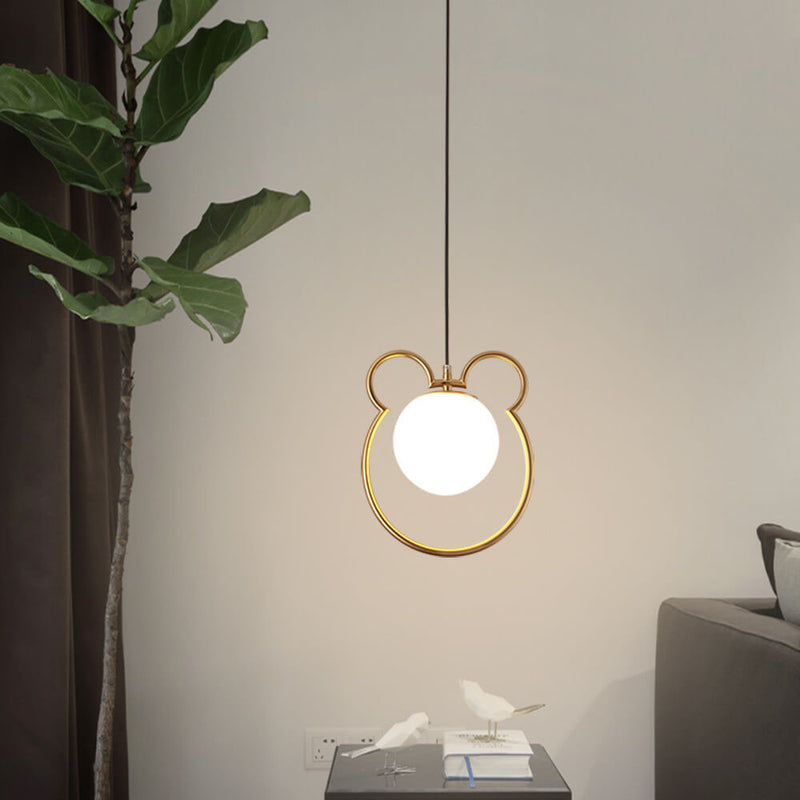 Contemporary Creative Mouse Iron Frame Globe Glass Shade 1-Light Pendant Light For Bedroom