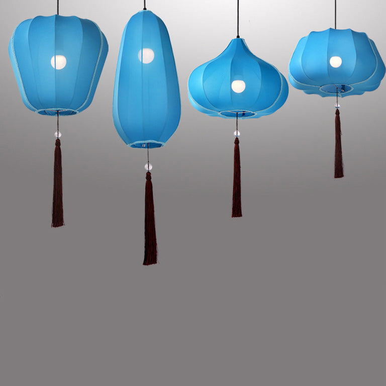 Traditional Chinese Lantern Fabric Iron 1-Light Pendant Light For Bedroom