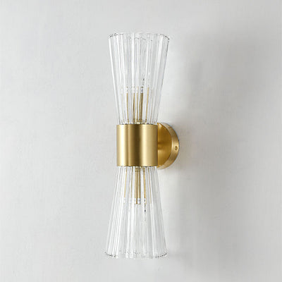 Contemporary Luxury Ribbed Crystal Up And Down Luminous 2-Light Wall Sconce Lamp For Bedroom