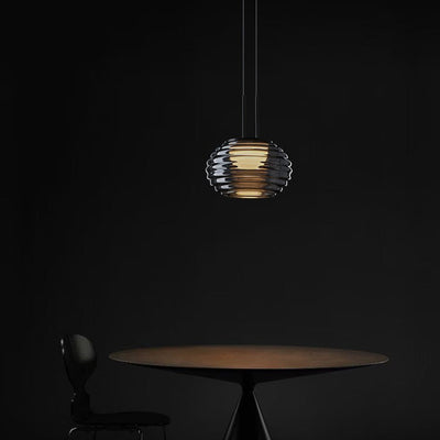 Modern Minimalist Striped Round Aluminum Glass LED Pendant Light For Living Room