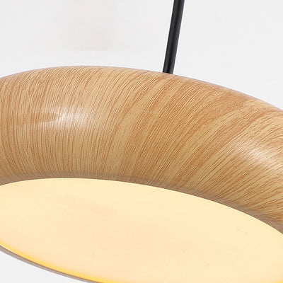 Modern Minimalist Round Iron Water Turned Wood Grain Acrylic LED Pendant Light For Living Room