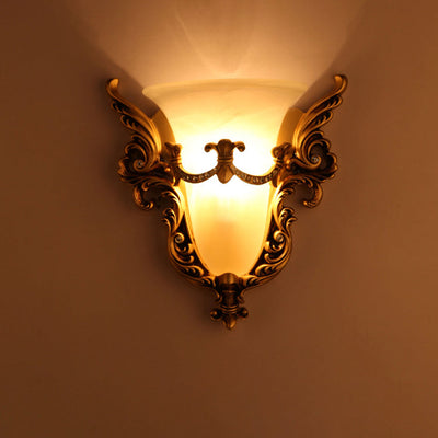 Traditional European Wings Cup Resin Glass 1-Light Wall Sconce Lamp For Bedroom