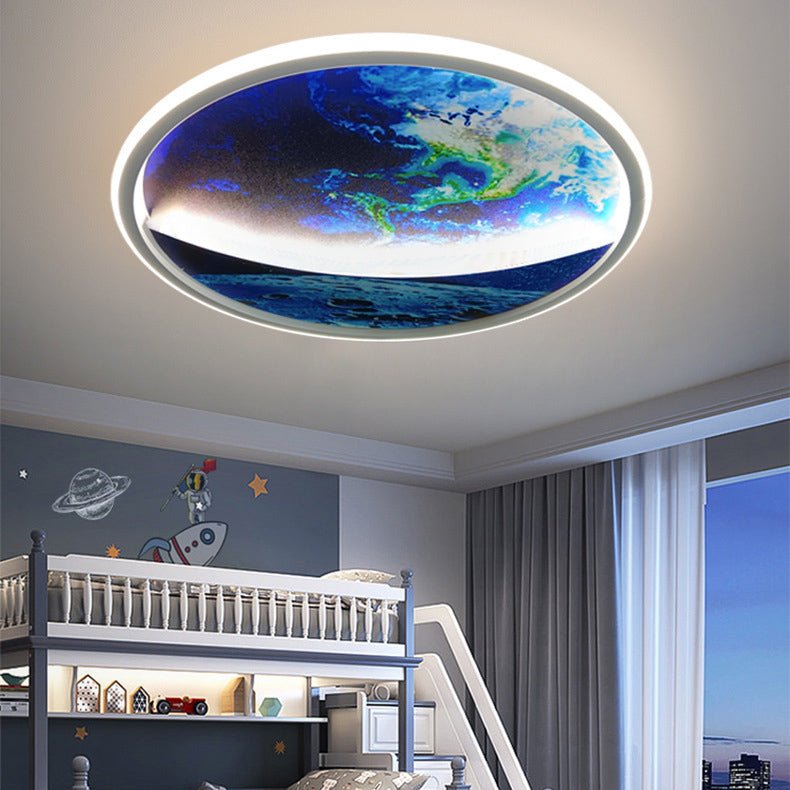 Modern Art Deco Planet Earth Round Silicon Iron LED Flush Mount Ceiling Light For Living Room