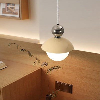 Modern Minimalist Round Globe Hooded Iron Glass 1-Light Pendant Light For Bedroom