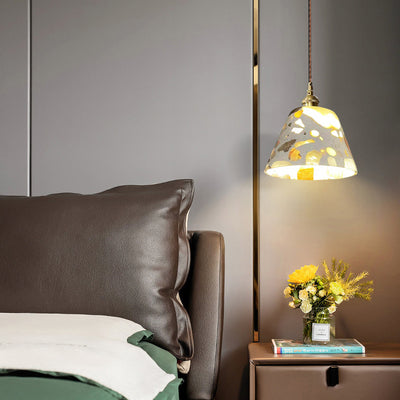 Modern Minimalist Round Hemisphere Cement Solid Wood 1-Light Pendant Light For Bedroom