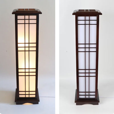 Traditional Chinese Rectangular Parchment Wood 1-Light Standing Floor Lamp For Entertainment Rooms